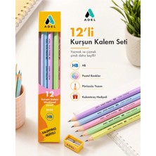 Adel Basic Pastel 12’li Hb Kurşun Kalem Seti | Kalemtıraş Hediyeli | Renkli Gövdeli Yazı, Çizim ve Okul Kalemi