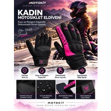 Motokit Eagle Pembe Suya ve Rüzgara Dayanıklı Kışlık Kadın Motosiklet Eldiveni S