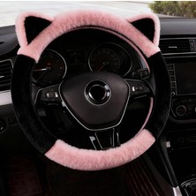 Koto Kulaklı Pembe Peluş Direksiyon Kılıfı Kadınlara Özel Tüylü Direksiyon Kılıfı