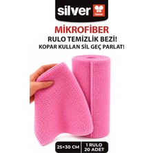 Silver Home 20'li Rulo Mikrofiber Temizlik Bezi 25X30 cm Çok Amaçlı Kopart Kullan Kaliteli Eko Paket Pembe