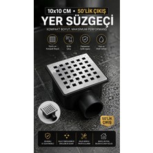 Ralken 10X10 cm Yer Süzgeci Kare Krom – 50'lik 360° Dönebilen Yandan Çıkışlı – Banyo, Balkon, Teras, Duş Su Gideri Yer Sifonu Paslanmaz