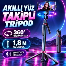 Ridata iPhone 16 Uyumlu 1,8 Metre Akıllı Yüz Takipli Selfie Çubuğu ve Tripod, 360° Döner