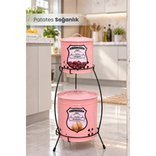 Orvila 2 Katlı Pembe Metal Patates Soğanlık Kovası Çeyizlik Sebzelik Saklama Kabı - Pembe
