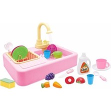 Kayyum Oyuncak Kayyum 7010 Pembe Su Ile Çalışan Lavabo Oyuncağı 25 Parça Kız Çocuklar İçin Eğlenceli Mutfak Seti