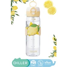Diller 520ML Yeni Meyveler Serisi Silikon Meyve Desenli Gövde Kaplamalı ve Kulplu Pipetli/pipetsiz Kullanım Sızdırmaz Tritan Gövdeli Çocuk Su Matarası Suluğu Bpa Yok Koku Yok.