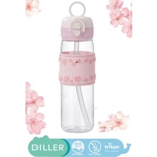 Diller 520ML Yeni Meyveler Serisi Silikon Meyve Desenli Gövde Kaplamalı ve Kulplu Pipetli/pipetsiz Kullanım Sızdırmaz Tritan Gövdeli Çocuk Su Matarası Suluğu Bpa Yok Koku Yok.