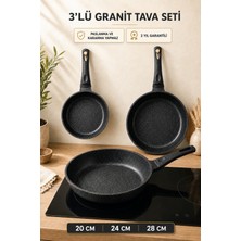 Belirtilmemiş Enza Tita 3'lü Döküm Tava Seti Yanmaz & Yapışmaz Siyah (20-24-28 Cm)