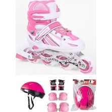 Asya Oyuncak Pembe Çift Sıra Ayarlanabilir Alıştırma Pateni + Kask + Dizlik Seti 38-41