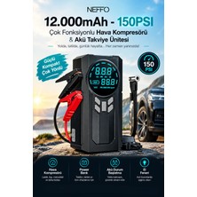 Neffo Hava Kompresörü ve Akü Takviye Cihazı 12000MAH Lastik Şişirme, Taşınabilir Hava Pompası Jump Starter
