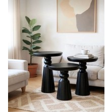 Aselya Home Doğal Ahşap 3'lü Set Siyah Mantar Yan Sehpa Modern Fiskos Zigon Çiçeklik