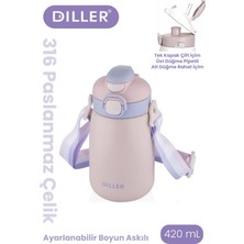 Vagonlife Dıller 420 ml Pipetli/pipetsiz Tek Kapak Çift Kullanım Askılı Çelik Termos Su Matarası 6 Saat Sıcak/soğuk