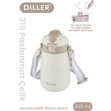Vagonlife Dıller 420 ml Pipetli/pipetsiz Tek Kapak Çift Kullanım Askılı Çelik Termos Su Matarası 6 Saat Sıcak/soğuk