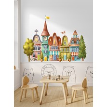 S Digital Masalsı Kasaba Temalı Sticker Seti - Bebek/çocuk Odası Duvar Dekoru - 2 Ölçü Seçeneği - Kendinden Yapışkanlı Mat Pvc Folyo