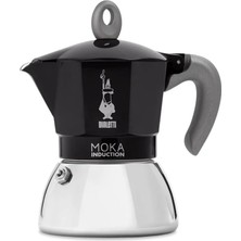 Moka Indüksiyon Siyah: 2 Cups Ocak Üstü Espresso Pişirici - 100ML - Alt Hazne: Dış Paslanmaz Çelik Iç Alüminyum - Patentli Güvenlik Valfi - Indüksiyon