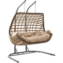 Cunda Çiftli Rattan Bahçe Balkon Salıncağı Açık Kahve