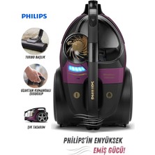 Philips Turbo Başlıklı Yüksek Emiş Güçlü Toz Torbasız Elektrikli Süpürge, Hepa 13 Alerjik Filtreli, 899W Güç, Powercyclone 10, Geniş Hazne, Sert Zemin Başlığı + Tiftik Cihazı (Onerous)