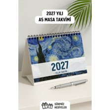 Eldesen Tasarım 2027 Masa Takvimi Van Gogh Spiralli A5 (21X16CM) Büyük Boy / Resmi Tatiller ve Hafta Sonları / 12 Ay
