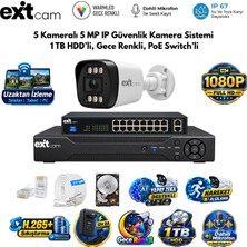 Karer 5 Kameralı 5MP Sesli IP PoE Güvenlik Kamera Seti – 10 Kanal NVR, 1TB HDD, Renkli Gece Görüşü ve Yapay Zeka