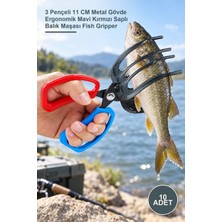 Yenilig 10 Adet Balık Sabitleyici Maşa – 3 Pençeli 11 cm Metal Gövde Ergonomik Mavi Kırmızı Saplı Balık Maşası Fish Gripper