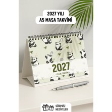 Eldesen Tasarım 2027 Spiralli A5 Büyük Boy Masa Takvimi 1 Adet Panda Desenli Resmi Tatiller