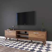 Rani A9 Modern Tasarımlı Ayaklı TV Sehpası 180 cm Minyatür Ceviz Suntalam Malzemeden Üretim