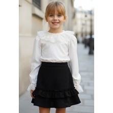 Parla Kids Kız Çocuk Ekru Dantelli Uzun Kollu Bisiklet Yaka Bluz Gömlek Body 29 Ekim Gösteri Kıyafeti