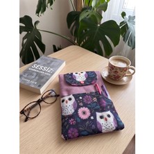Tadsy Mor Baykuş desenli Kitap Kılıfı Şık ve Kitap Koruyucu Kılıf Cepli Çok Amaçlı Hediye 19x25 cm