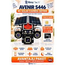 RMZTECH Avenir S446 4 Kameralı Telefondan 3 Dönebilir Güneş Enerjili Güvenlik - AOV 7/24 1 Yıl Her Ay 8GB 128 Hafıza Kartı Hediye