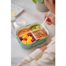 Store 1200 ml 2 Katlı 6 Bölmeli Bpa'sız Pp Plastik Sefer Tası ve Beslenme Çantası - Hava Kilitli Bento Lunch Box, Çatal ve Kaşık Dahil (Yeşil)