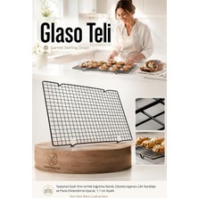 Glaso Teli 40X25 cm - Paslanmaz Yapışmaz Siyah Fırın ve Kek Soğutma Standı, Çikolata Izgarası, Çıtır Kurabiye ve Pasta Dinlendirme Aparatı, 1.1 cm Aya