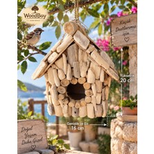 WoodBay Doğal Fosil Ahşap Kuş Yuvası El Yapımı Askılı Dekoratif Kuş Evi Bahçe Balkon Süsü 20 cm