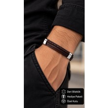 Herşey Nota Durnavel Browncrest Kahverengi Deri Erkek Bileklik - Örgü ve Düz Bant Katmanı