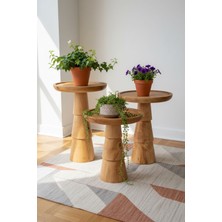 Aselya Home Doğal Ahşap 3'lü Set Meşe Renk Mantar Yan Sehpa Modern Fiskos Zigon Çiçeklik