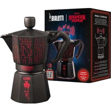 Moka Express Stranger Things: 6 Cups Ocak Üstü Espresso Pişirici, Müzikli, 270ML, Siyah, Patentli Güvenlik Valfi