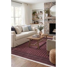 Apex Halı Bordo Halı Afgan Desenli Viskon Halı Salon Halısı Bambu Halı Burj 8761 Bu Bordo