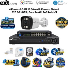Karer 4 Kameralı 5MP IP PoE Güvenlik Kamera Seti – 10 Kanal NVR, 320GB HDD, 4+2 PoE Switch, Renkli Gece Görüşü ve Yapay Zeka
