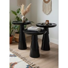 Aselya Home Doğal Ahşap 3'lü Set Siyah Mantar Yan Sehpa Modern Fiskos Zigon Çiçeklik
