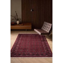 Apex Halı Bordo Halı Afgan Desenli Viskon Halı Salon Halısı Bambu Halı Burj 8731 Bu Bordo