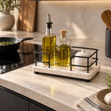 Traverten Sunumluk Yağdanlık & Çok Amaçlı Organizer – Siyah Metal Detaylı