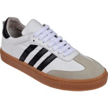Floor Hakiki Deri Kadın Spor Ayakkabı Sneaker MAK-3020 Beyaz Siyah