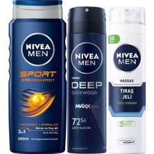 Store Men Erkek Duş Jeli Sport 500ML, Hassas Tıraş Jeli 200ML ve Deep Dimension Sprey Deodorant 150ML