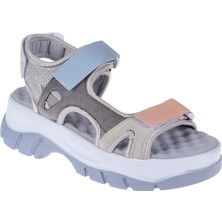 Sms Cırtlı Comfort Kadın Sandalet SMS-4740 Gri Multi