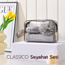Store Classico Seyahat Seti Banyo Seti Siyah - Duş Lifi, Sabunluk, Tarak ve Ayna Kapaklı Makyaj Kutusu