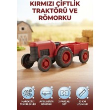 Farbu Oyuncak Kırmızı Çiftlik Traktörü ve Römorku 35 cm Ayrılabilir Römorklu Hareketli Tekerli Oyuncak Traktör