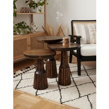 Aselya Home Doğal Ahşap 3'lü Set Ceviz Renk Mantar Yan Sehpa Modern