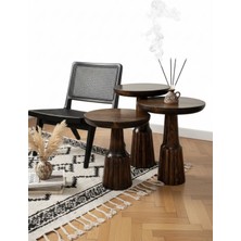 Aselya Home Doğal Ahşap 3'lü Set Ceviz Renk Mantar Yan Sehpa Modern Fiskos Zigon Çiçeklik