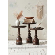 Aselya Home Doğal Ahşap 3'lü Set Ceviz Renk Mantar Yan Sehpa Modern Fiskos