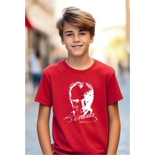 Vizyon İkra 23 Nisan 29 Ekim 10 Kasım 19 Mayıs Gösteri Kostüm Atatürk Baskılı Kırmızı Çocuk T-Shirt/tişört