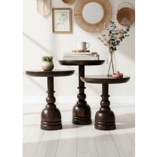Aselya Home Doğal Ahşap 3'lü Set Koyu Ceviz Mantar Yan Sehpa Modern Zigon Çiçeklik
