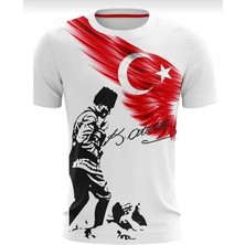 Mavimoure Unisex 23 Nisan 29 Ekim 19 Mayıs Gösteri Kostüm Atatürk Baskılı ve Türk Bayraklı Ayyıldızlı Tişört